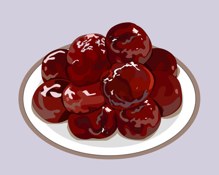 Chorizo de Cebu, Filipino pork sausage. Isolated plate of Chorizo de Cebu on white background. Authentic Asian food vector illustration.のイラスト素材