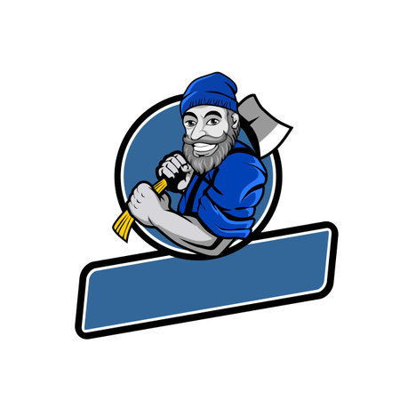 Friendly Smiling Carpenter Cartoon Mascot with Place for Textのイラスト素材