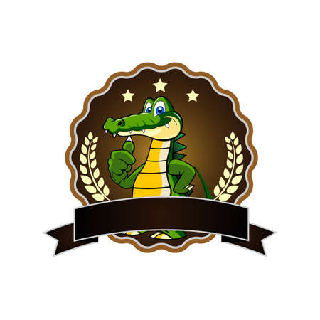 Crocodile in Thumb Up Pose Cartoon Mascot Element and Place for Textのイラスト素材
