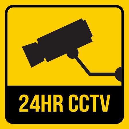 24 Hours CCTV Printable Yellow Warning Sticker Signのイラスト素材