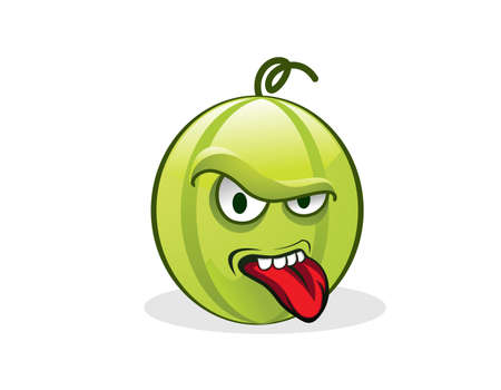 Angry Watermelon Cartoon Mascot Sticking Tongue and Raised Fistのイラスト素材