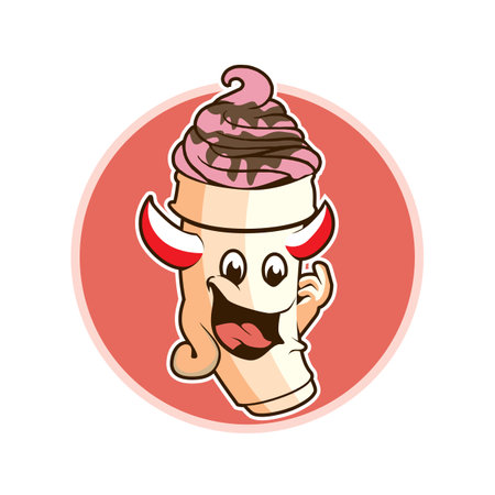 Cartoon Mascot of Happy Ice Cream Cone with Toppingsのイラスト素材