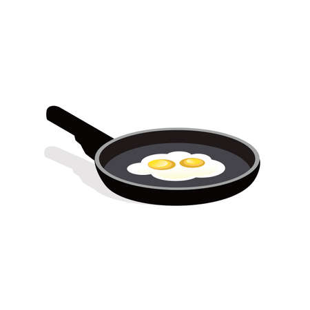 Fried Eggs on a Frying Pan Isometric Flat Icon Isolated in Whiteのイラスト素材