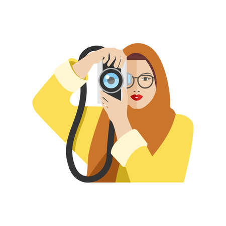 Hijab Traveler Shooting Picture with Cameraのイラスト素材