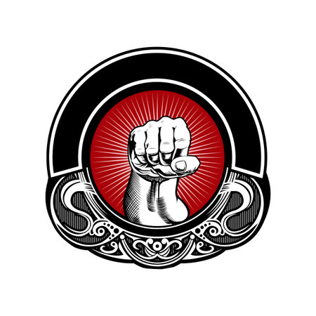 Logo Emblem Template Showing Hand Fist with Place for Textのイラスト素材