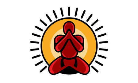 Martial Artist Silhouette in Meditation Position with Sun Burst in Backgroundのイラスト素材
