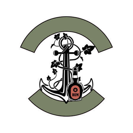 Nautical Logo Vector Template Tattoo Style Illustration with Place for Textのイラスト素材