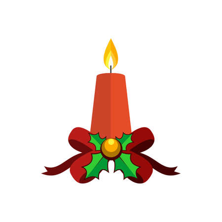 Orange Christmas Candle with Red Ribbon and Golden Jingle Bell Isolated in Whiteのイラスト素材
