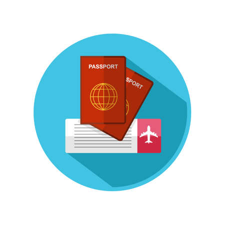 Passport and Airplane Ticket Flat Icon Vector Illustrationのイラスト素材