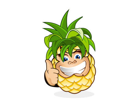Pineaple Guy Cartton Mascot Logo for Food Industry or Summer Vacationのイラスト素材
