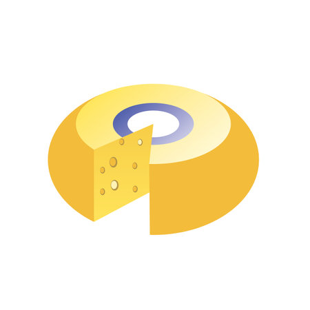 Round Cheese Sliced Open Isometric Icon Isolated in Whiteのイラスト素材