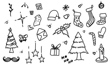 Set of Christmas Doodle Hand Drawn Vector Elementsのイラスト素材