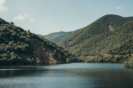Mountains landscape with lake in nature in summer.の写真素材