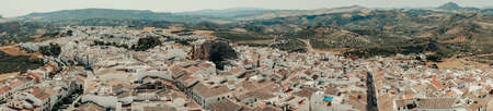 White ancient village on top of a mountain in Spain.の写真素材