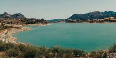 White ancient village on top of a mountain in Spain.の写真素材