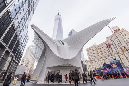 Manhattan, New York City, USA - December 28, 2019: One World Trade Center and Oculus