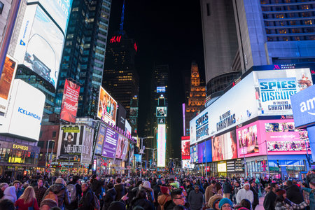 Manhattan, New York City, USA - December 26, 2019: Times Square, iconic street in Manhattan full of...