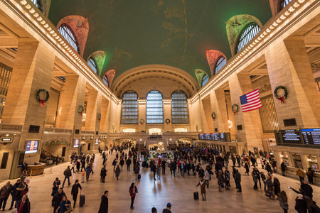 Manhattan, New York City, USA - December 25, 2019: Grand Central Terminal main hall full of tourists and commuters ready to catch a train on Christmas dayのeditorial素材