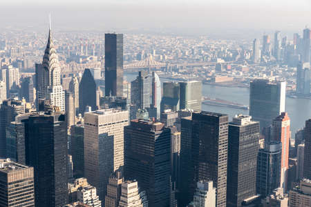 Aerial view of manhattan on a foggy dayのeditorial素材