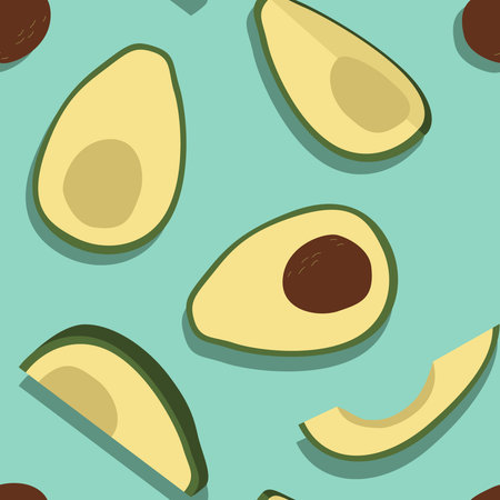 Vector Minimal Avocado Seamless Pattern, Blue & Yellow Combination