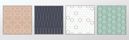 Vector Luxury Line Art Pattern Set, Green, Blue White & Pink