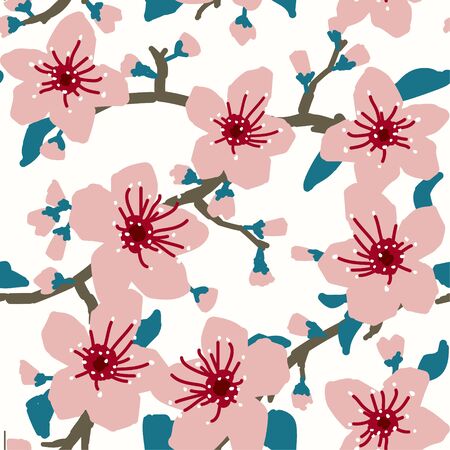 Vector Minimal Painting Effect Sakura or Floral Reapeat seamless Patternのイラスト素材