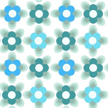 Retro Circle & Oval Composition Floral Pattern in Gradient Blue Colorsのイラスト素材