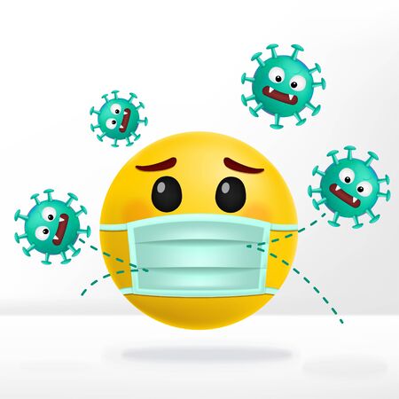 Vector Corona Virus or Anti Bacterial Cartoon Emotion with surgical mask.のイラスト素材