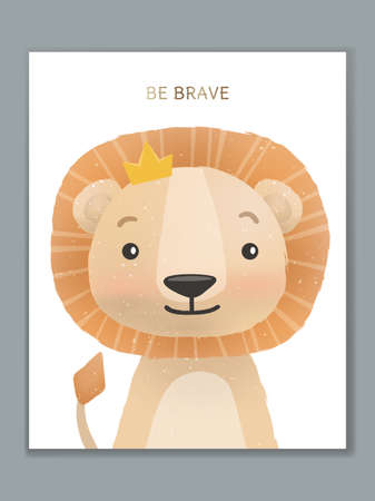 Vector Luxury Cartoon Animal Illustration Card Design for Birthday Celebration, Welcome, Event Invitation or Greeting. Lion King.のイラスト素材