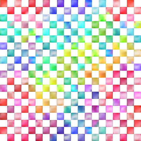 Vector Watercolors Vibrant Rainbow Colors Checker Seamless Pattern.