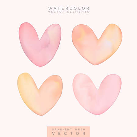 Vector Gradient Mesh Watercolor Drawing Heart Shape Graphic Element in Pastel Pink and Yellow.のイラスト素材