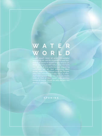 Vector Minimalist Abstract Water Waves and Marble, Ball, Sphere or Planet Poster, Book Cover or Advertisement Background. Blue.のイラスト素材