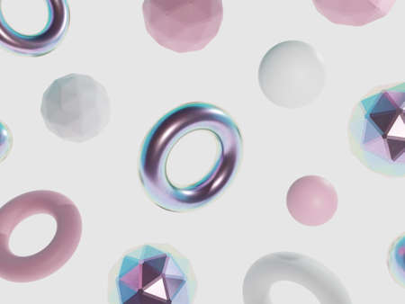 3d rendering, abstract geometric shapes, pastel colors. Computer digital drawing.の写真素材