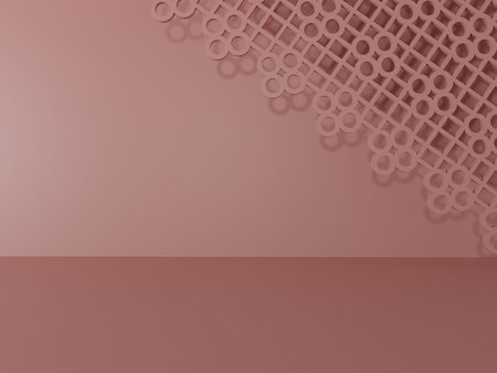 3D Rendering Monochrome Pink Studio shot Background with Chinese Style Decoration Screen for Beauty,...