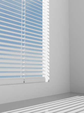 3D Rendering Studio shot indoor Sunlight, Sky and Shade under Window Blinds White Product Display Background for Beauty and Healthcare Products.の写真素材