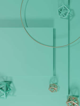 3D Rendering Minimal Geometric Product Display Background with Platform. Monochrome Pastel Turquoise.の写真素材