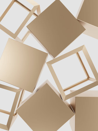 3D Rendering Minimal Golden Blocks on Light Box Top View Background for Beauty and Skincare...