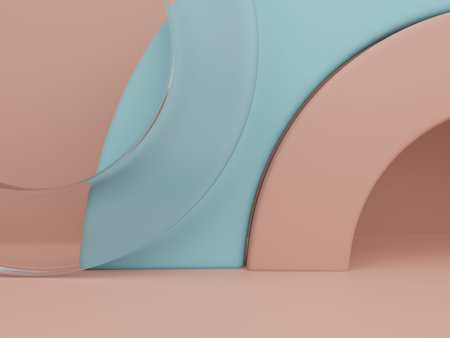 3D Rendering Multi Colors Studio Shot Product Display Background with Rainbow or Clear Acrylic Glass Jigsaw Blocks for Anniversary, Celebration or Party Events. Pink and Blue.の写真素材