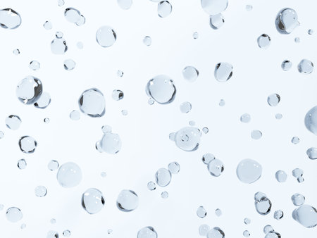 3D Rendering Studio Shot Light Blue Waterdrops Background for Beauty, Skin Care, food and Beverage Advertising Product Display.の写真素材