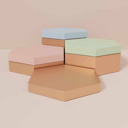 3D Rendering Luxury Product Display Background for Beauty, Health Care, Skincare or Honey Products. Beige, Gold and White.の写真素材