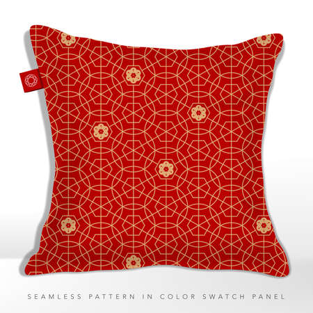 Vector Traditional Chinese, Korean or Japanese Geometric and Floral Seamless Pattern for Lunar New Year, Celebration, Fabric and Wrapping Paper Print. Red and Gold.のイラスト素材
