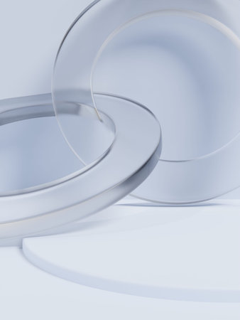 3D Rendering Geometric or Abstract Shape Acrylic Glass Plates Product Display Background for Summer...
