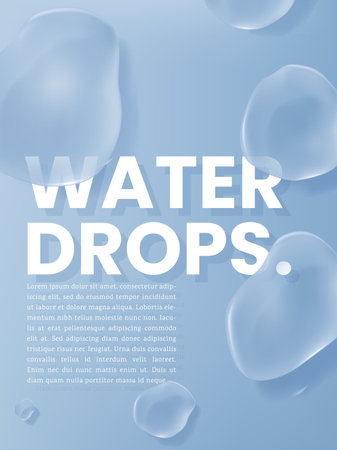 Vector Minimalist Abstract Water Drops Poster, Book Cover or Advertisement Background. Light Blue.のイラスト素材
