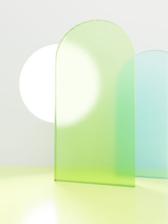 3D Rendering Minimal Studio Shot Pastel Color Transparent Acrylic Board and Round Window with...