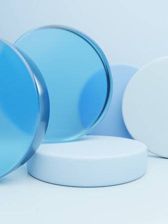 3D Rendering Geometric or Abstract Shape Acrylic Glass Plates Product Display Background for Summer Healthcare and Skincare Products.の写真素材
