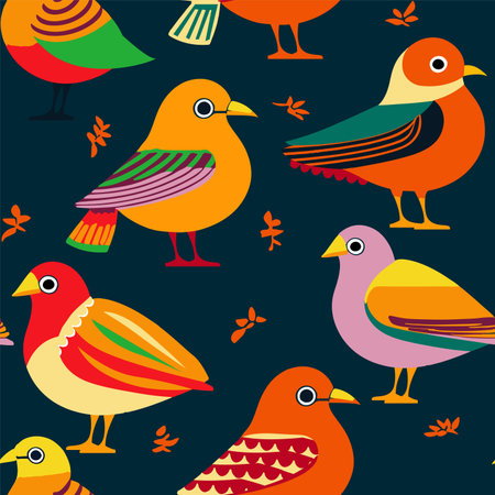 Retro Colorful Bird Seamless Surface Pattern for Products or Wrapping Paper Prints.のイラスト素材