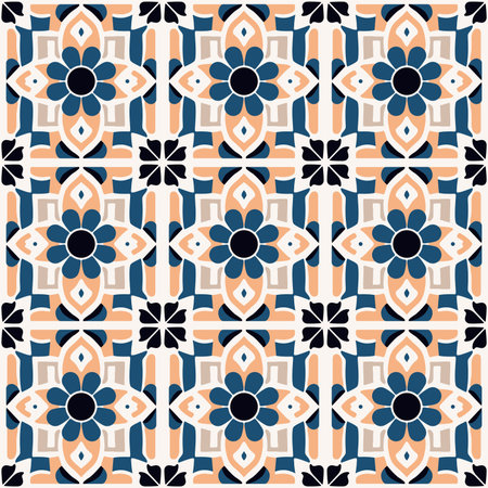 Vector Retro or Traditional Portuguese or Moroccan Style Flooring Tiles Seamless Surface Pattern for Background, Products or Wrapping Paper Prints.のイラスト素材