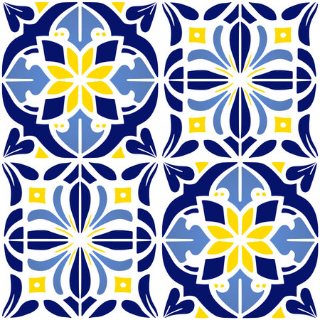 Vector Retro or Traditional Portuguese or Moroccan Style Flooring Tiles Seamless Surface Pattern for Background, Products or Wrapping Paper Prints.のイラスト素材