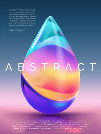 Vector Minimalist Iridescent Abstract Water Drops Poster, Book Cover or Advertisement Background.のイラスト素材