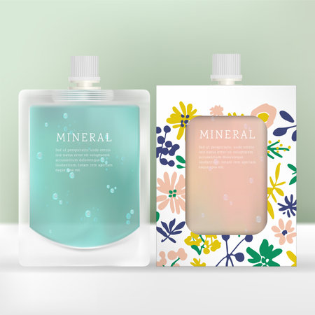 Vector Beverage, Shower Gel, Shampoo or Cleanser Liquid Translucent or Clear Packet with White Screw Cap.のイラスト素材